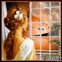 Femme à la fenêtre animovaný GIF