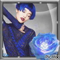 Rose bleue sur fond gris - GIF animé gratuit