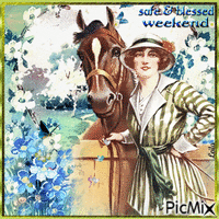 Safe and Blessed Weekend. Woman, horse - Безплатен анимиран GIF