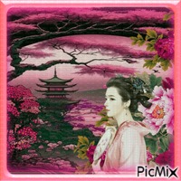 Femme asiatique en rose. - PNG gratuit