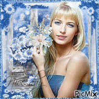 Blue-eyed blonde with daisies - GIF animé gratuit