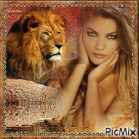Leão e mulher - GIF animé gratuit