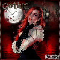 Gothic woman in black, white and red