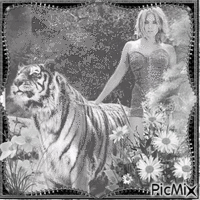 Femme et tigre - GIF animado grátis