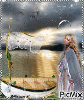 femme au bord du lac анимированный гифка
