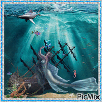 Sunken ship & mermaid GIF animé