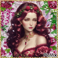 Femme et roses. - Free animated GIF