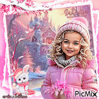 concours : Petite fille en hiver, tons roses animovaný GIF