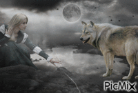 mulher e o lobo animovaný GIF