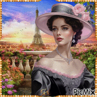 Femme sur fond de Tour Eifel - Vintage - Free animated GIF