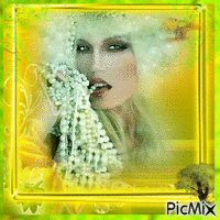 Femme,décor jaune et vert - Ücretsiz animasyonlu GIF