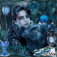 Gothic girl and the wolf - Бесплатный анимированный гифка