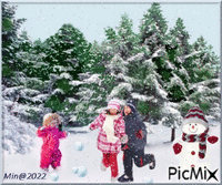 vinter med barn som leker - Zdarma animovaný GIF