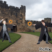 draco harry duel on hogwarts grounds - GIF animasi gratis