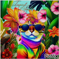 Tropischer Sommer mit einer Katze - GIF animado gratis