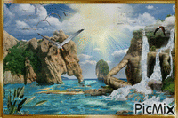 Statua e cascate - Darmowy animowany GIF