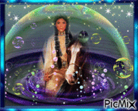 amérindienne avec son cheval dans leur bulles GIF animado