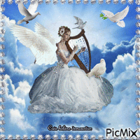 HD femme ange jouant de la harpe - GIF animé gratuit