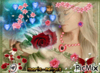 la femme et les roses Animated GIF