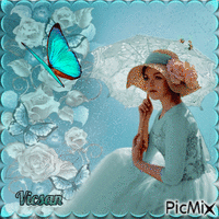 Niña y mariposa- turquesa - Ingyenes animált GIF