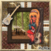 #♠#Hippie Girl Outside in Woods with Guitar#♠#
