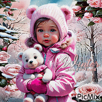 Kleines Mädchen im Winter, rosa Töne