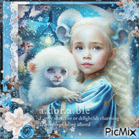Fantasy girl children animals monkey - Gratis geanimeerde GIF