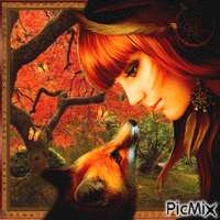 WOMAN AND FOX 动画 GIF
