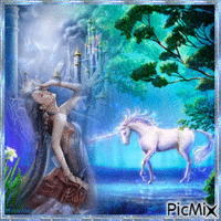 La princesse et la licorne. animovaný GIF