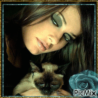 Girl and Cat - Darmowy animowany GIF