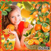 Porträt mit Orangen - Free animated GIF