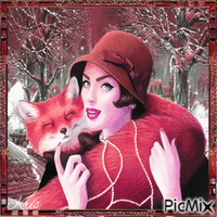 une femme avec un renard 🌼❤️ 动画 GIF