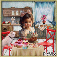 Petite fille et petits gâteaux. - GIF animé gratuit