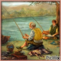 Partie de pêche père-fils. - gratis png