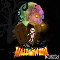 Fullmoon Halloween skull & coffin animerad GIF