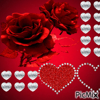 rózsa ezüst szívek - Darmowy animowany GIF