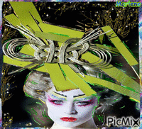 Portrait Woman Geisha Face Colors Hat Deco Glitter Makeup Glamour animēts GIF