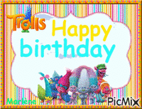 birthday trolls deco - GIF animado grátis
