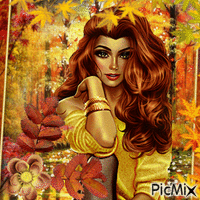 Belle rousse en automne анимиран GIF