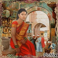Schöne Inderin auf dem Basar κινούμενο GIF