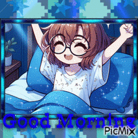 blue good morning waking up anime girl - GIF animado gratis