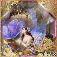 Fairy writing love letters in golden colors