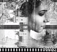 black & white fantasy collage animirani GIF