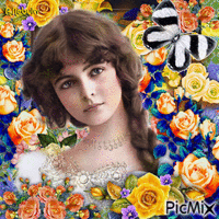 Vintage girl with roses