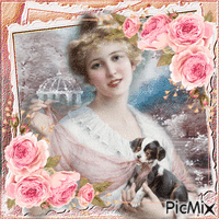 Vintage-Dame mit Hund - Nemokamas animacinis gif
