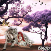 Une fillette  et le loup animeret GIF