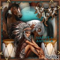 Horses w Native American Woman-RM-09-25-23 - Animovaný GIF zadarmo