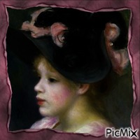 Jeune fille avec un chapeau rose et noir