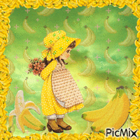 Contest: Little Girl - Banana - Yellow - Green - Brown - GIF animado gratis