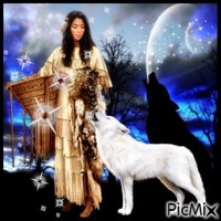 Native American with Wolves